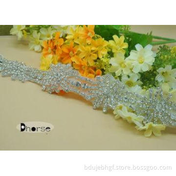 Flower Design Beaded Bridal Trim , Decorative Rhinestone Ch
